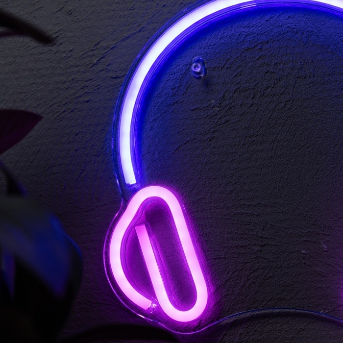 Неоновая вывеска &laquo;Наушники&raquo; 27 x 27 см, USB, свечение розово-синее