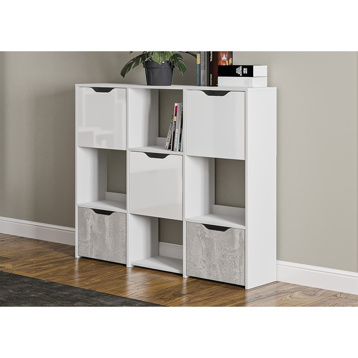 Стеллаж Мико 3 секции 1290х320х1150 белый/бриллиант/Бетон Стеллаж Мико 3 секции 1290х320х1150 белый/бриллиант/Бетон