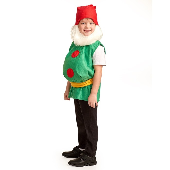 Карнавальный костюм &laquo;Гном&raquo;, колпак, борода, безрукавка, набивной живот, пояс, 3-5 лет, рост 104-116 см