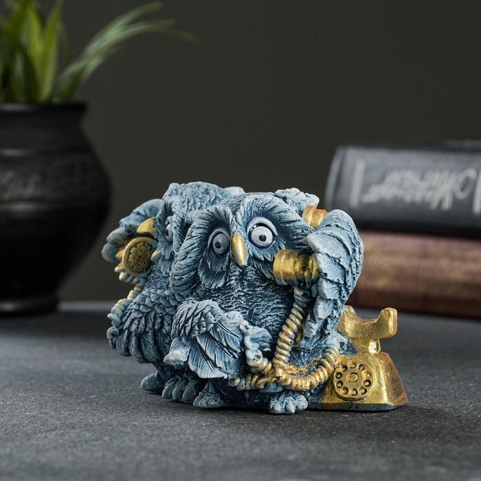 Фигура "Совы говорят по телефону" серая 8х8х12см