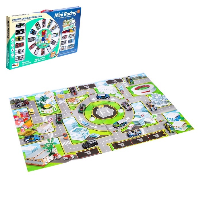 Игровой набор «Город», 24 металлические машинки с запуском и игровое поле Игровой набор «Город», 24 металлические машинки с запуском и игровое поле