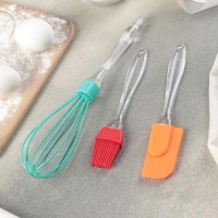 Набор для выпечки Доляна &laquo;Лёд&raquo;, 3 предмета: лопатка 23,5 см, кисть 20,5 см, венчик 25 см, цвет МИКС