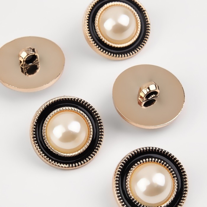 Набор пуговиц на ножке, d = 25 мм, 5 шт, цвет жемчужный/чёрный Набор пуговиц на ножке, d = 25 мм, 5 шт, цвет жемчужный/чёрный