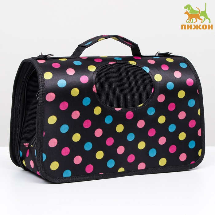 Сумка - переноска для животных Сумка - переноска для животных "Горошек", чёрная, размер S, 37,5 х 17 х 22 см