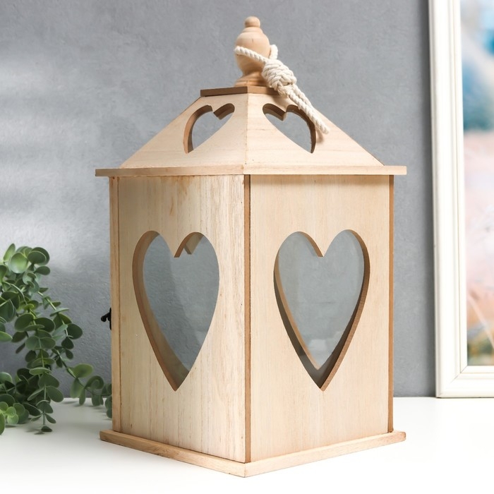 Подсвечник дерево Подсвечник дерево "Фонарь домик с сердцами" набор 2 шт 28х14,5х14,5; 38х19,5х19,5 см