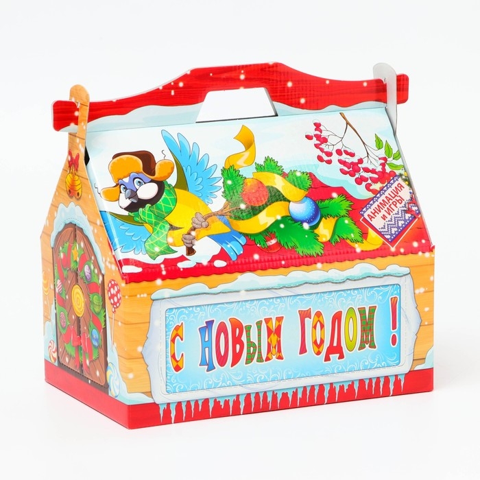 Новый год. Подарочная коробка Новогодняя КОРМУШКА Новый год. Подарочная коробка Новогодняя КОРМУШКА "Деревянная" с анимацией 26,4 х 14 х 18,5 см.