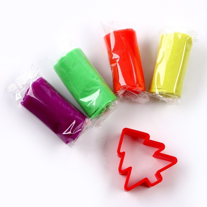 Тесто для лепки в банке 4 цвета по 25 г + формочка-каттер