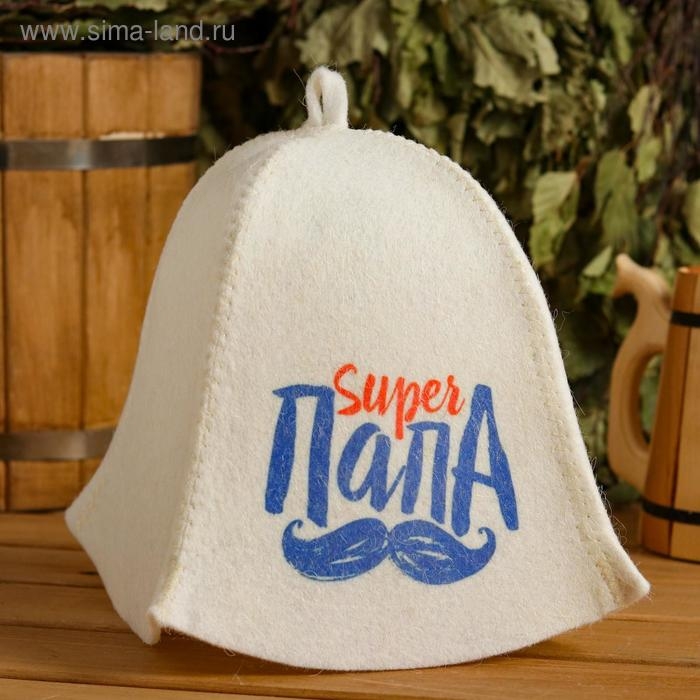 Шапка для бани Шапка для бани "Super Папа" с принтом, белая