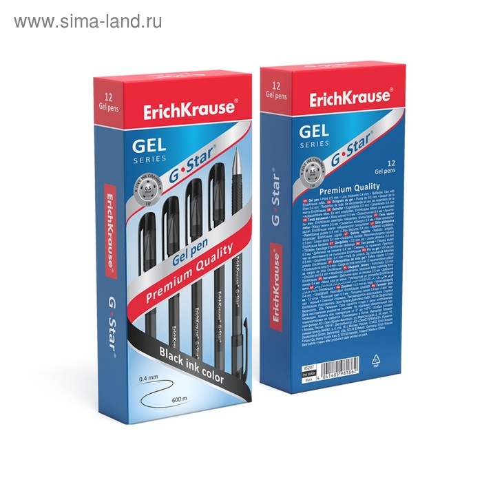 Ручка гелевая Erich Krause G-Star, узел 0.5 мм, чернила чёрные, грип-зона из резины, длина письма 600 метров