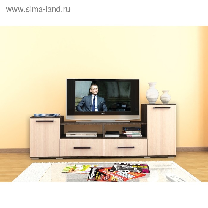 Тумба ТВ Парус-2 2000x375x750, цвет венге / дуб молочный