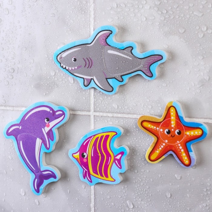 Игрушка пазл для ванны Игрушка пазл для ванны "Морской мир" с сачком + удочка, Крошка Я