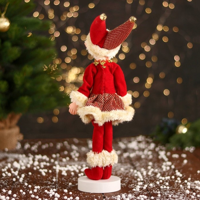 Новогодний шут Новогодний шут "В платье в сеточку и мехом" 30 см, жёлто-красный