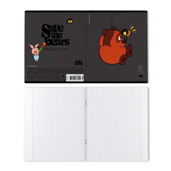 Тетрадь 48 листов в клетку, ErichKrause "Винни-Пух", обложка мелованный картон, блок офсет 100% белизна, МИКС