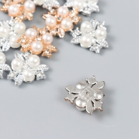 Декор для творчества пластик "3 жемчужины с листьями, стразы" набор 15 шт 2,3х2,3 см