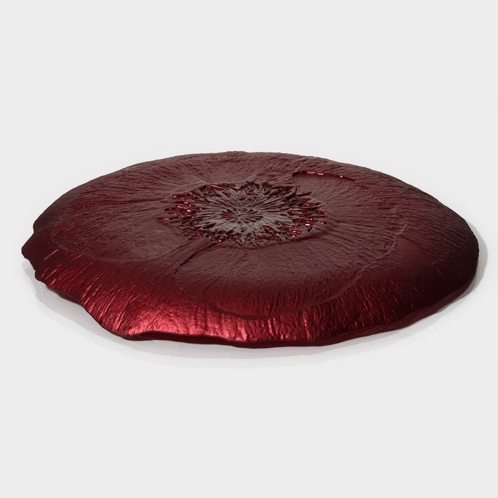 Блюдо стеклянное сервировочное «Флора», d=33 см, цвет красный Блюдо стеклянное сервировочное «Флора», d=33 см, цвет красный