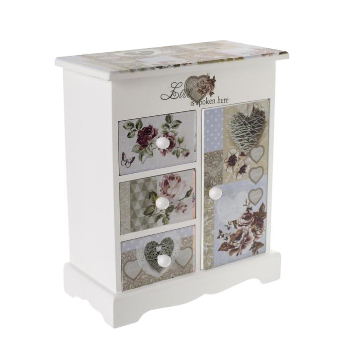 Шкатулка дерево комод 3 ящика+дверка Шкатулка дерево комод 3 ящика+дверка "Розы. Винтаж" 18,8х16,1х8,2 см
