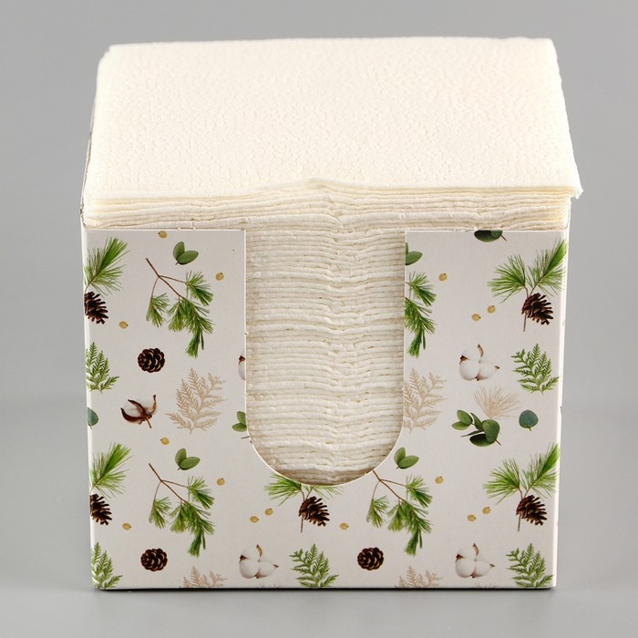 Новогодние салфетки бумажные в коробке «Шишки», интерьерные, 75 листов, на новый год Новогодние салфетки бумажные в коробке «Шишки», интерьерные, 75 листов, на новый год