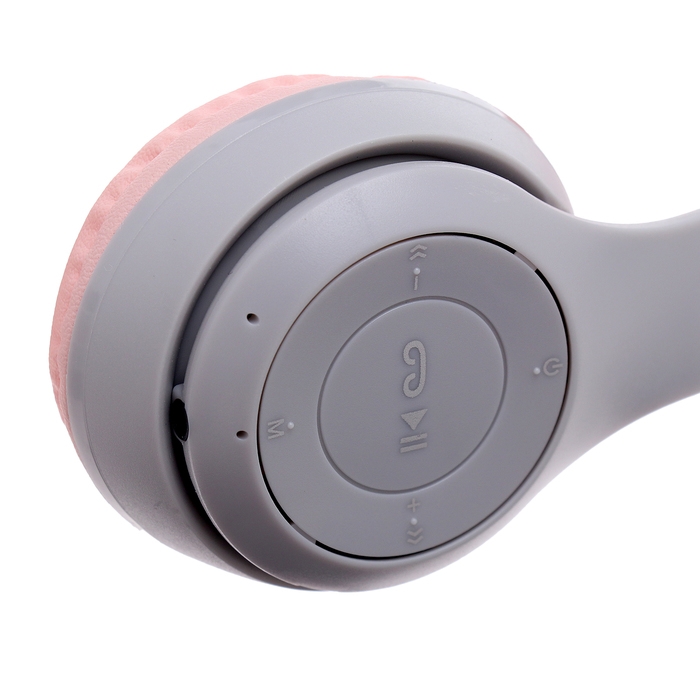 Наушники беспроводные &laquo;Котик&raquo;, звуковые и световые эффекты, складные, цвет серый