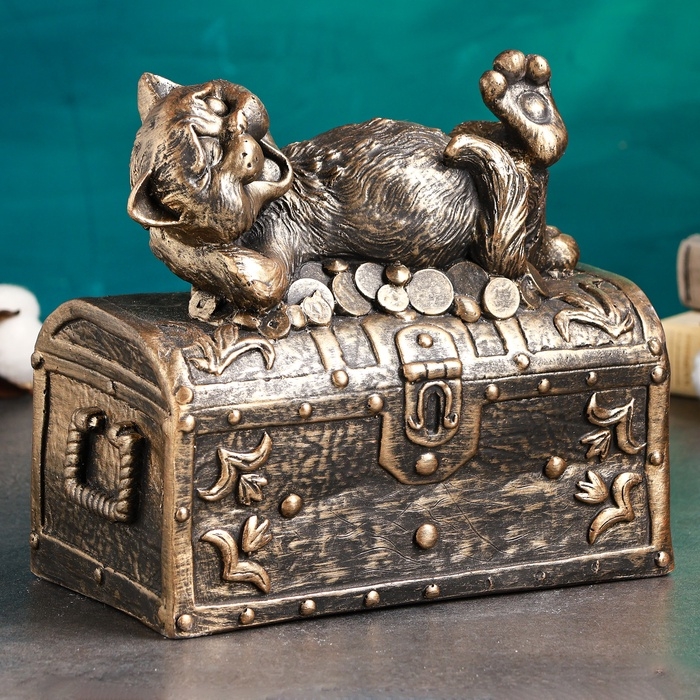 Копилка "Кот на сундуке" 23х13х22см, бронза
