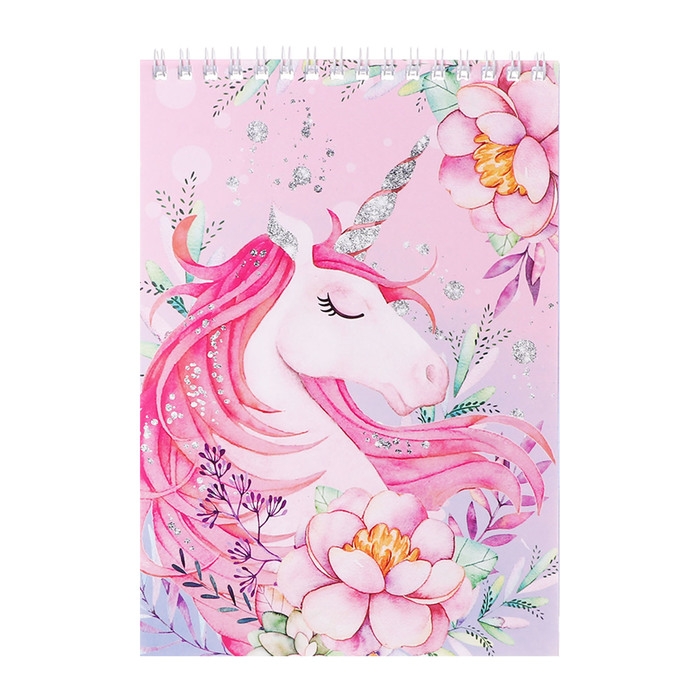 Блокнот А5, 40 листов в клетку на гребне "Единорог", обложка мелованный картон, блок офсет