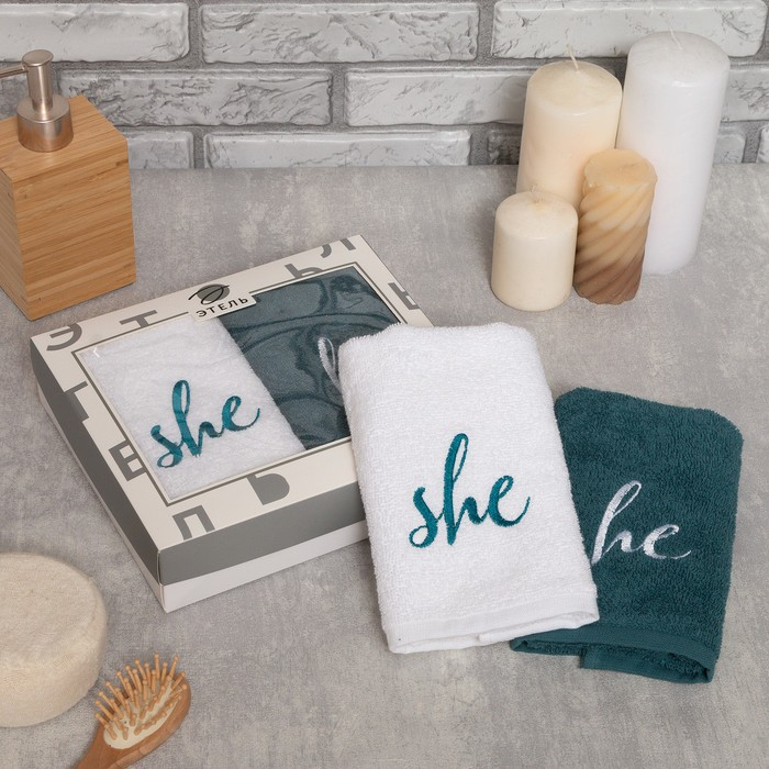 Набор полотенец Набор полотенец "She & He" 35х50 см-2 шт, 100% хлопок, 350 г/м2