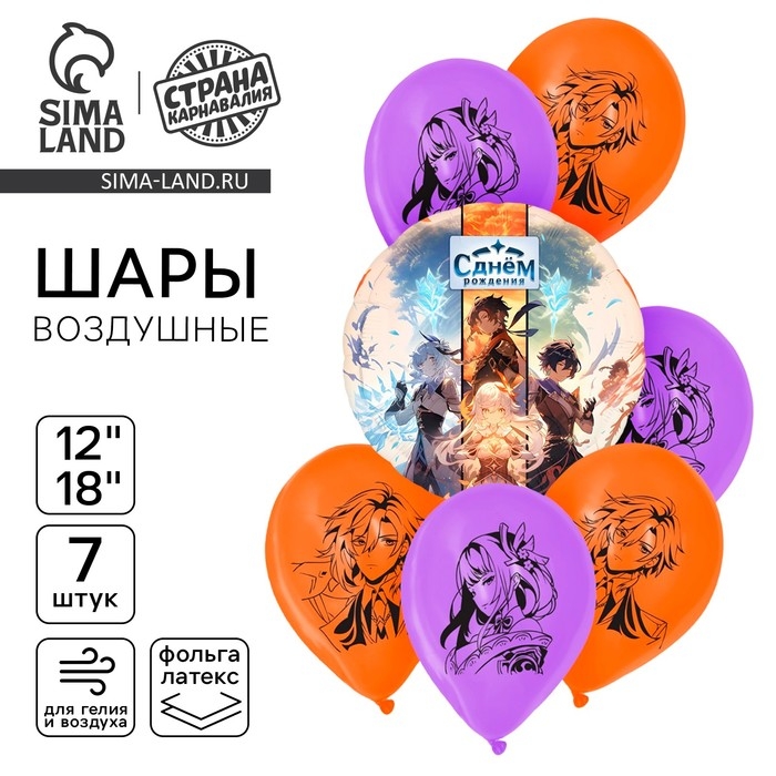 Набор воздушных шаров "Аниме. С днём рождения", 7 шт.