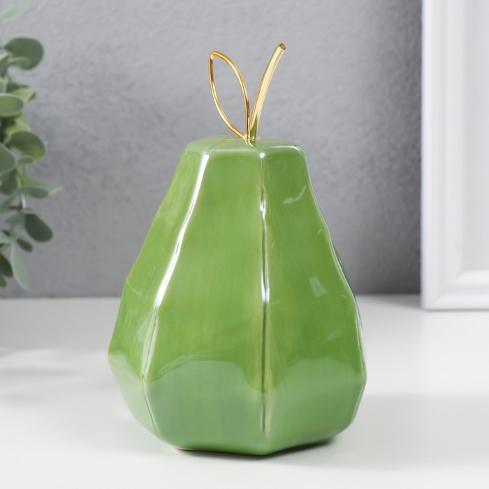 Сувенир керамика, металл Сувенир керамика, металл "Зелёная груша с гранями, с веточкой"10х10х16 см