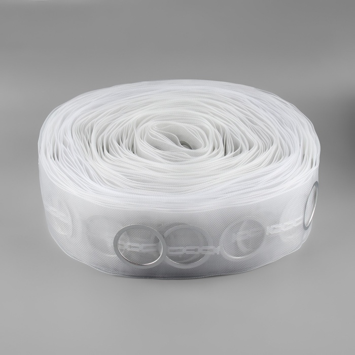 Шторная лента с люверсами, для драпировки, органза, d = 4,2 см, 8,5 см, 50 &plusmn; 1 м, цвет прозрачный/белый