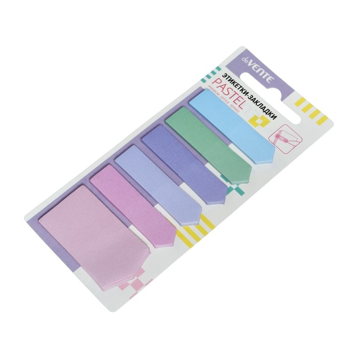 Закладки с клеевым краем (стикеры) 11 х 44 мм/24 х 44 мм, 6 цветов по 20 листов, бумажные, deVENTE Pastel, в пластиковом пакете Закладки с клеевым краем (стикеры) 11 х 44 мм/24 х 44 мм, 6 цветов по 20 листов, бумажные, deVENTE Pastel, в пластиковом пакете