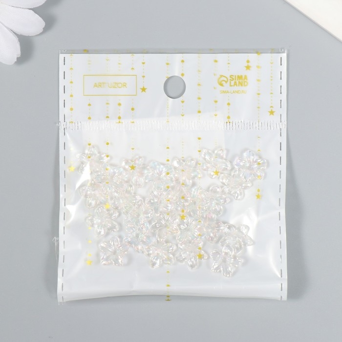 Бусины для творчества пластик "Цветок" набор 25 шт прозрачный перламутр 1,1х1,1 см