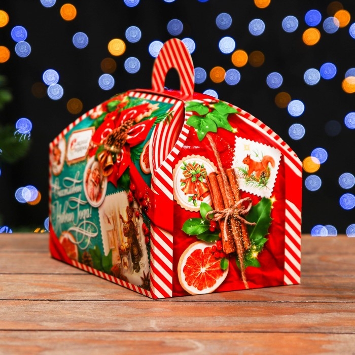 Новый год. Коробка подарочная складная "Изумрудный Винтаж" 19,5 х 13 х 14 см.