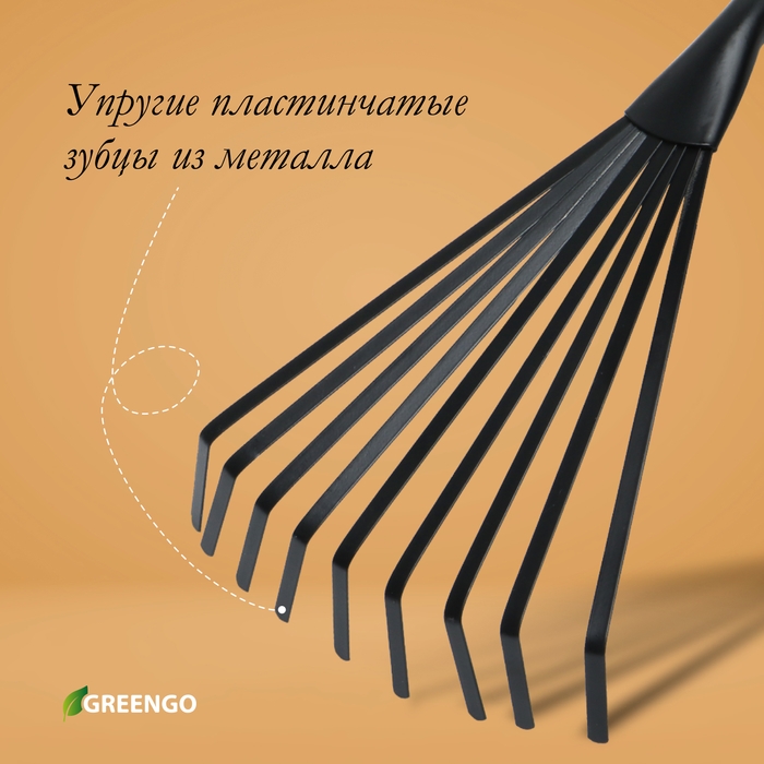 Грабли малые, веерные, пластинчатые, 9 зубцов, длина 40 см, эргономичная прорезиненная ручка, Greengo Грабли малые, веерные, пластинчатые, 9 зубцов, длина 40 см, эргономичная прорезиненная ручка, Greengo