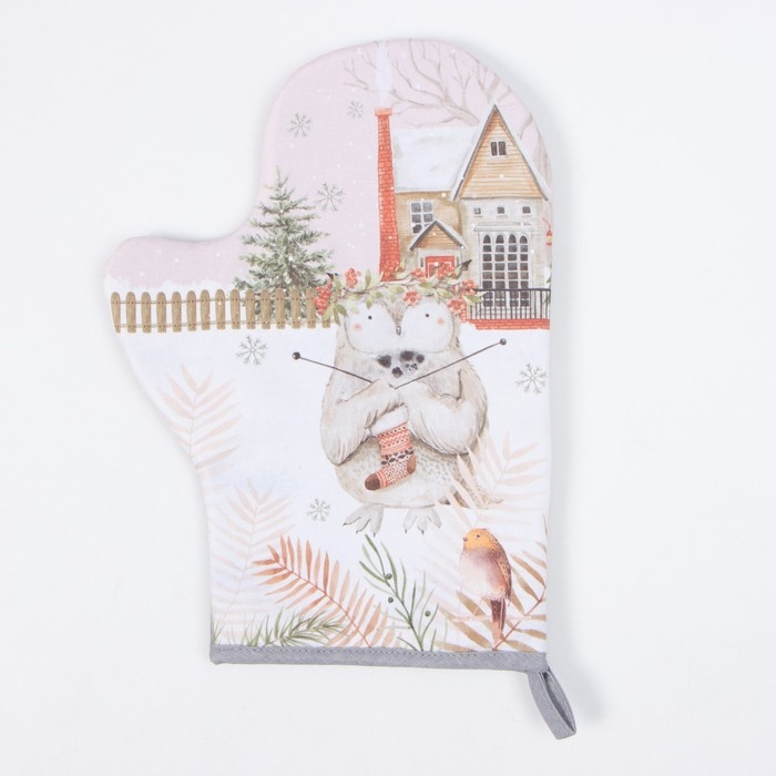 Новый год.Варежка-прихватка Этель "Звери в городе" 20х28 см, 100% хл, ватин 250 г/м2