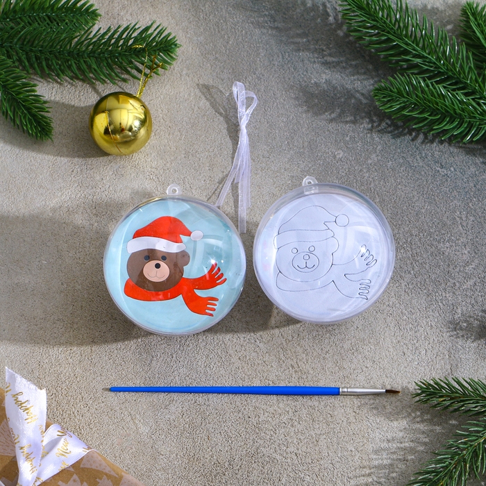 Ёлочное украшение под раскраску «Мишка» размер: 8 см; 2 шт., кисть Ёлочное украшение под раскраску «Мишка» размер: 8 см; 2 шт., кисть