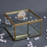 Органайзер для хранения &laquo;MOUNTAINS&raquo;, с крышкой, стеклянный, с зеркальным дном, 1 секция, 12 &times; 12 &times; 7 см, цвет прозрачный/медный