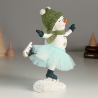 Сувенир полистоун "Снеговичок в голубой юбке" 14х7х17,5 см