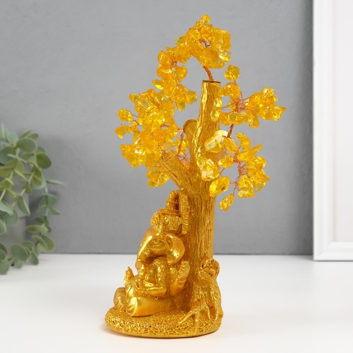 Сувенир бонсай Сувенир бонсай "Ганеша у денежного дерева" жёлтый 120 камней 9х9х23,5 см