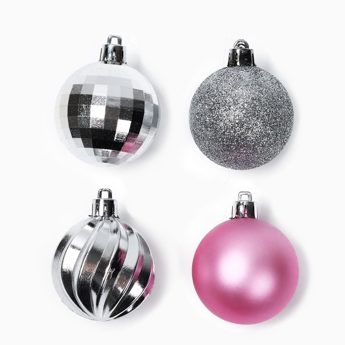 Новогодние шары ёлочные, на Новый год, d=5 см, 10 шт., цвет розовые и серебристый