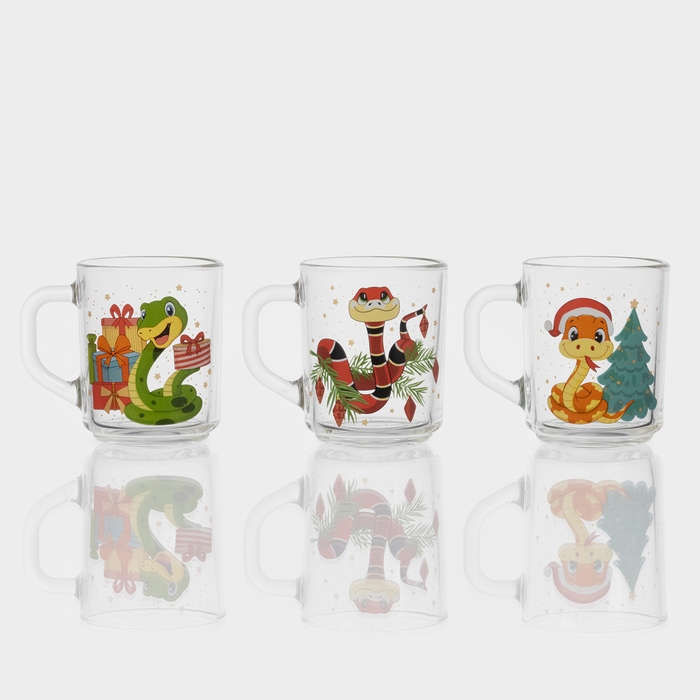 Кружка стеклянная чайная &laquo;Новогодние змейки&raquo;, 200 мл, МИКС