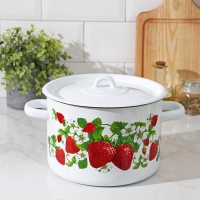 Кастрюля эмалированная цилиндрическая &laquo;Клубничная поляна&raquo;, 4,5 л