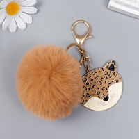 Пушистик на кольце с карабином, металл "Леопард" бежевый 12х6,5 см