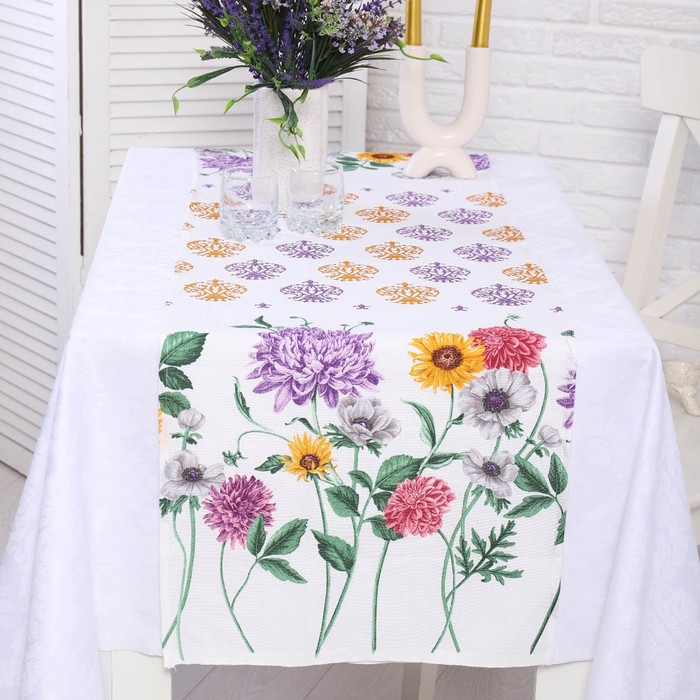 Скатерть - дорожка на стол Медальоны 40х150см, рогожка, хлопок 100%