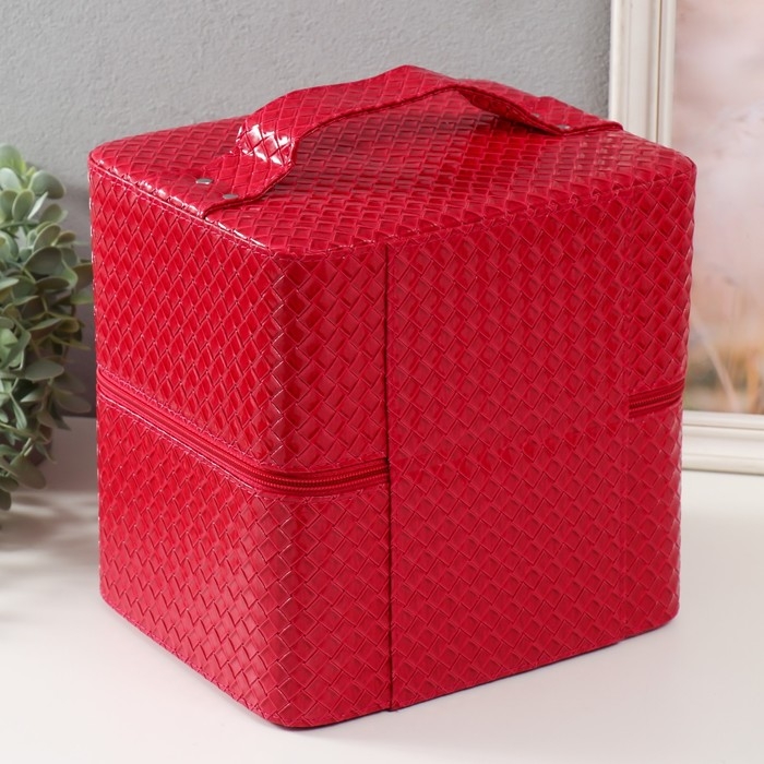 Шкатулка кожзам для косметики Шкатулка кожзам для косметики "Ромбы. Этажи" фуксия 24,5х20,5х27 см