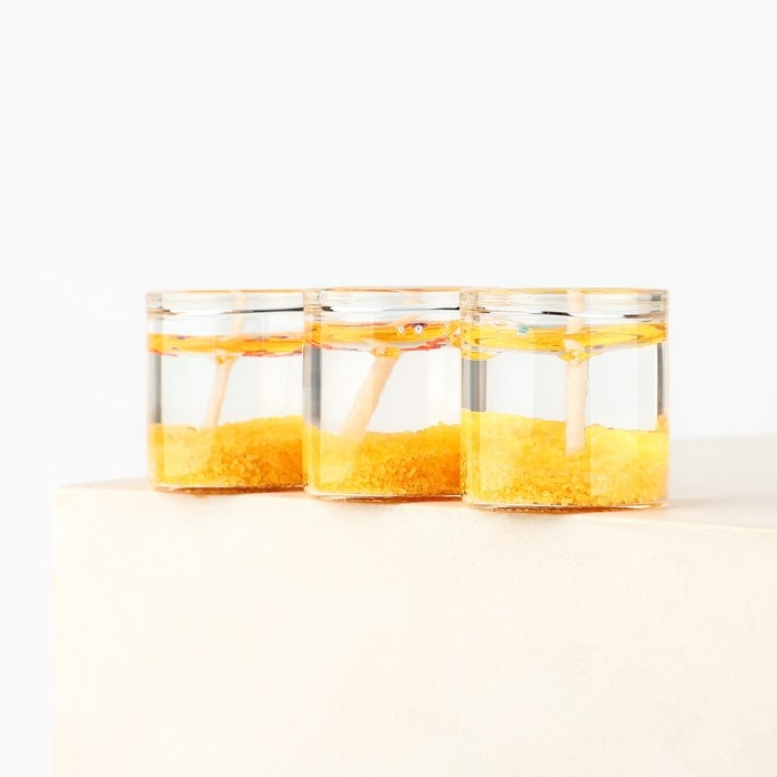 Свечи гелевые новогодние &laquo;Счастливого нового года&raquo; на Новый год на Новый год, 3 шт, золотые, 2,5 х2,5 х 2,5 см