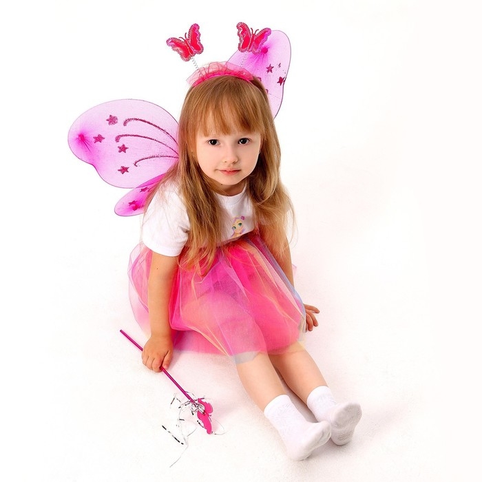 Карнавальный набор &laquo;Сказочная фея&raquo;: футболка, юбка, ободок, крылья, жезл, рост 110&ndash;116 см