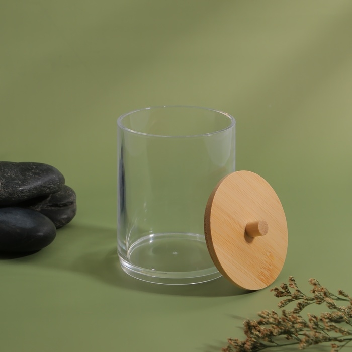 Органайзер для ватных палочек &laquo;BAMBOO&raquo;, с крышкой, 7 &times; 7 &times; 9,5 см, в картонной коробке, цвет прозрачный/коричневый