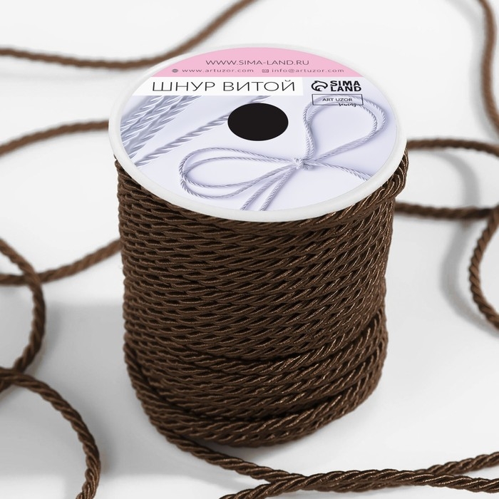 Шнур витой, d = 3 мм, 25 &plusmn; 1 м, цвет коричневый