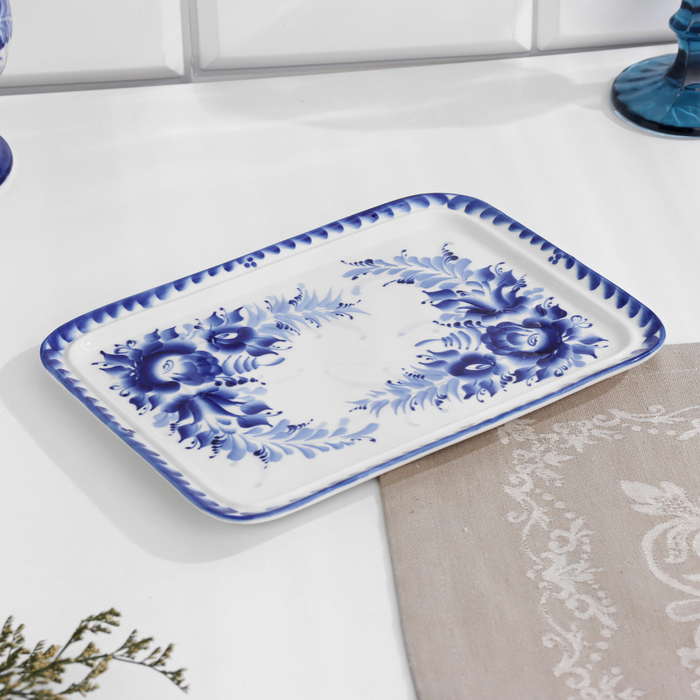 Поднос &laquo;Цветочный&raquo;, 23х17х2 см, гжель