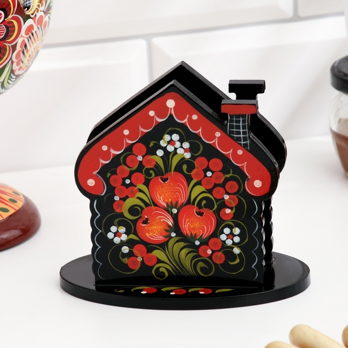Салфетница &laquo;Домик&raquo;, 7 х 10 см, хохлома