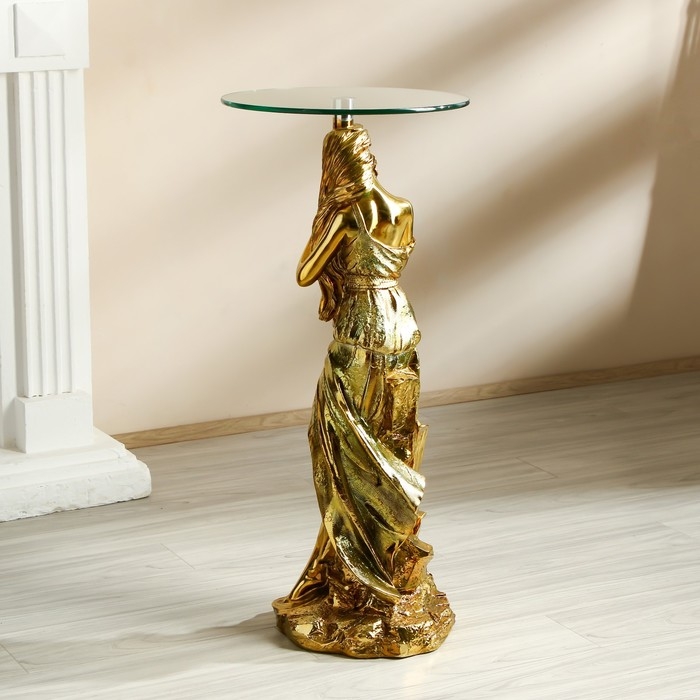 Стол декоративный "Девушка с распущенными волосами" золото 38х38х85 см